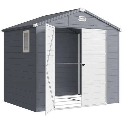 Casetta per attrezzi da giardino con finestra di ventilazione, in plastica e metallo, 240 x 190 x 180/228, Grigio