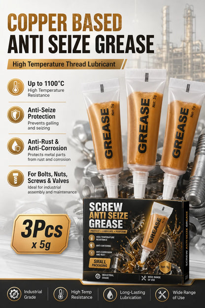Grasso Antigrippante per Viti a Base di Rame 1100 ° Lubrificante antiruggine per filettature ad alta temperatura C per bulloni, dadi e valvole, 3 pezzi da 5g