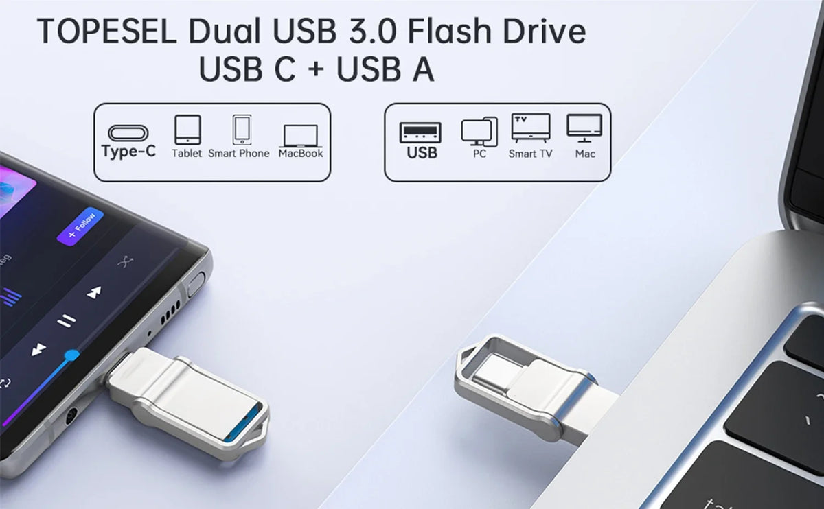 Lenovo Mini, chiavetta USB 3.0 ad alta velocità, in metallo, con interfaccia doppia, capacità 1 TB, 512 GB, 256 GB, adatta per dispositivi Android e laptop.