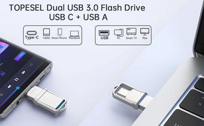 Lenovo Mini, chiavetta USB 3.0 ad alta velocità, in metallo, con interfaccia doppia, capacità 1 TB, 512 GB, 256 GB, adatta per dispositivi Android e laptop.