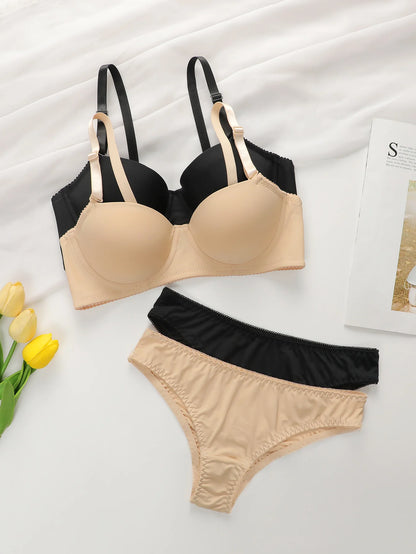 2 set Set di biancheria intima con ferretto solido Reggiseno push up da donna con anello in acciaio Moda donna intimo Mutandine Set di reggiseni per tutti i giorni J2611