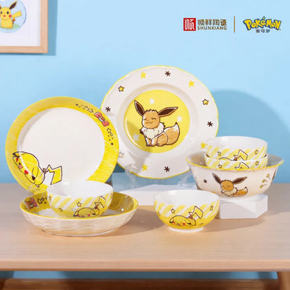 Set di Stoviglie in Ceramica Pokemon SHUNXIANG, Ciotole e Piatti con Motivi Cartoon, Set per Cena, Insalata e Pasta, Adatti al Microonde