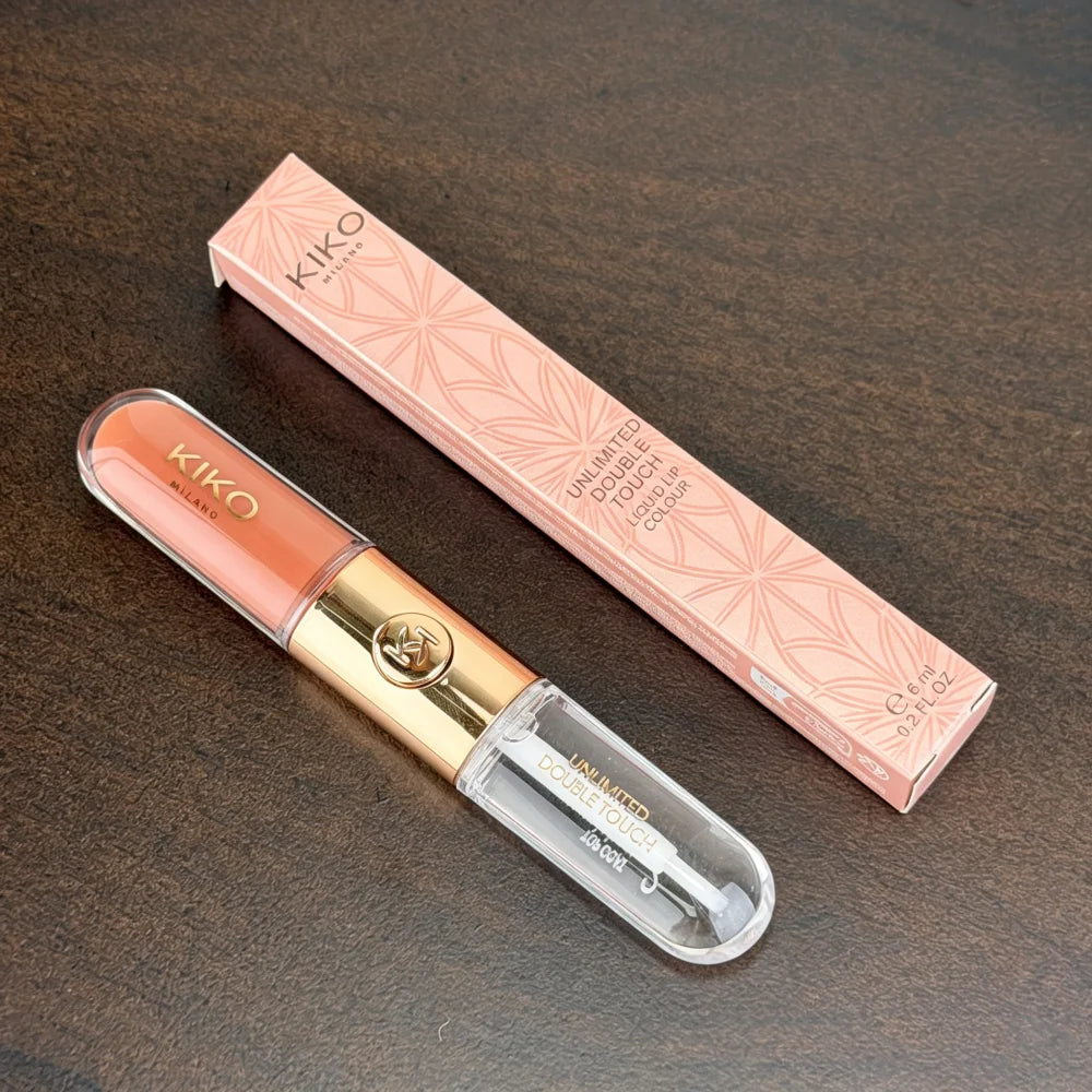 KIKO Milano Unlimited Double Touch Lip Gloss, rossetto liquido 2 in 1 e gloss trasparente, effetto labbra in vetro, lunga durata, non si trasferisce
