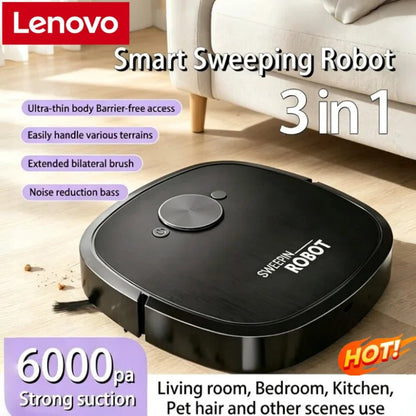 Nuovo Robot Aspirapolvere 3-in-1 Lenovo con Ricarica USB, Robot Domestico Completamente Automatico per Spazzare, Aspirare e Lavare 2026
