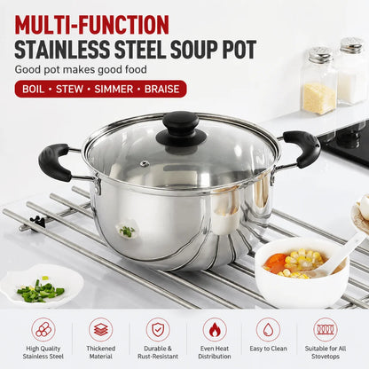 Pentola Profonda in Acciaio Inox con Doppio Manico e Coperchio, Pentola per Zuppa Antiaderente 18/20/22/24cm ‌   Utensili da Cucina e Strumenti per Cucinare
