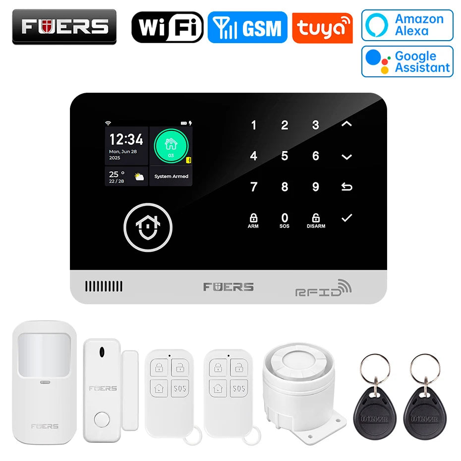 FUERS Sistema di allarme Smart Home WIFI GSM Allarme di sicurezza Host Ant-furto con sensore di movimento porta Tuya Smart App controllo lavoro Alexa