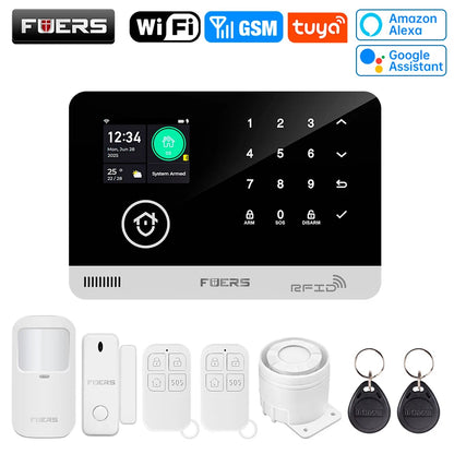 FUERS Sistema di allarme Smart Home WIFI GSM Allarme di sicurezza Host Ant-furto con sensore di movimento porta Tuya Smart App controllo lavoro Alexa
