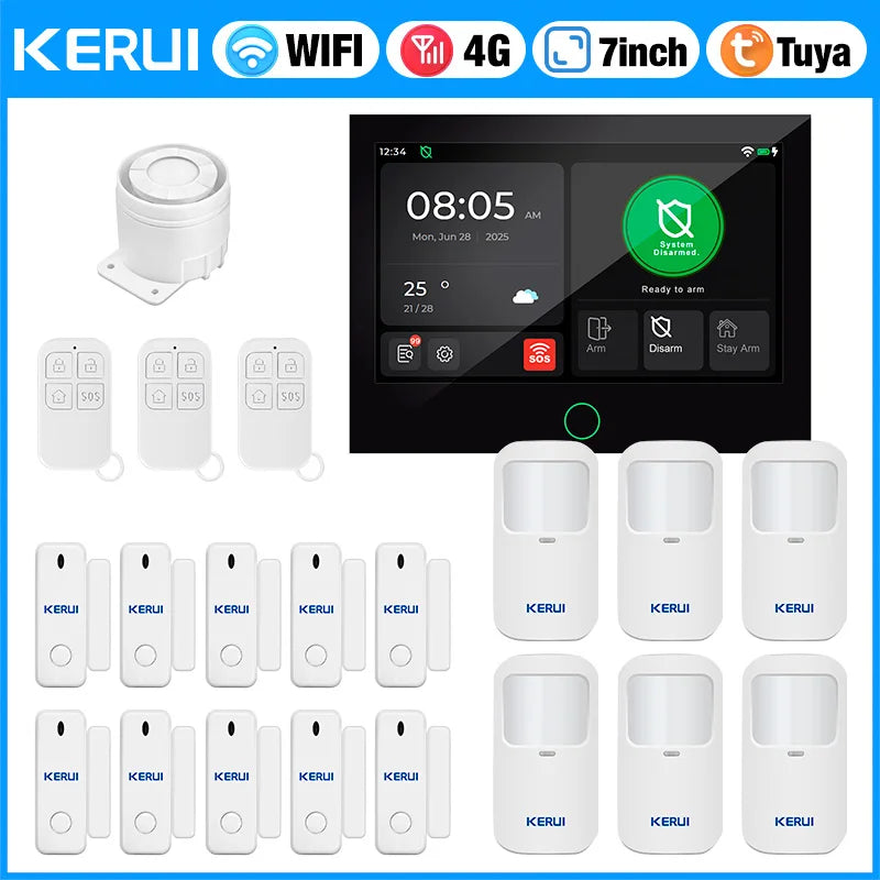 Consegna veloce KERUI Tuya WiFi + 4G Set di sistemi di allarme domestico con touch screen da 7 pollici dal magazzino ES Protezione di sicurezza dell'allarme G70