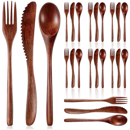 24/12 Pezzi Cucchiaio di Legno Cucchiaio da Zuppa e Forchetta Stoviglie Set di Cucchiai con Mestolo Ellipse Naturale Prodotti Ecologici Cucchiai per Cucinare