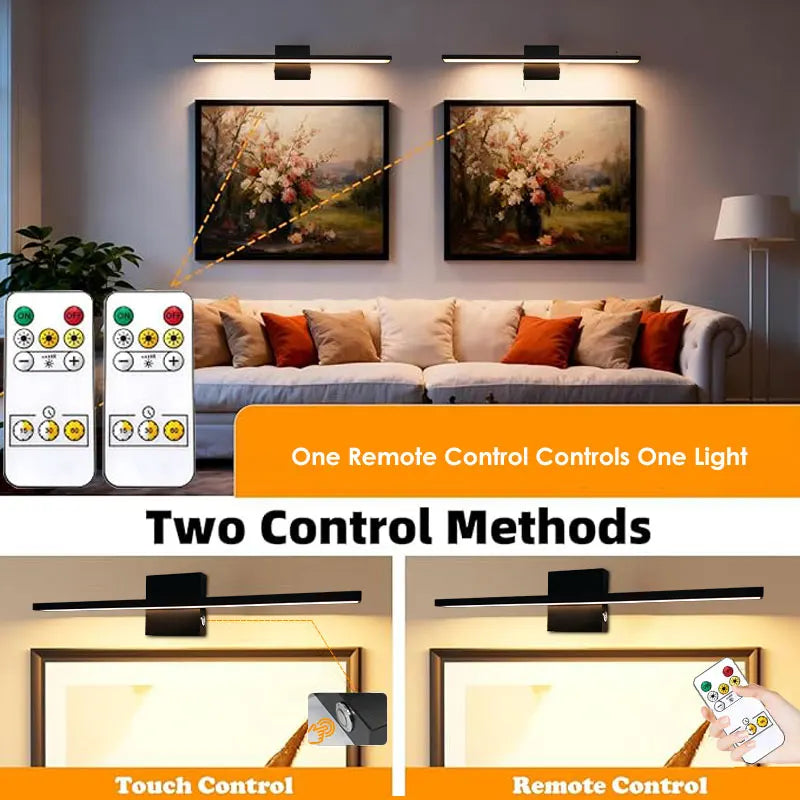 Lampada da parete ricaricabile con batteria da 6000 mAh, ideale per illuminare quadri, con interruttore dimmerabile e telecomando, lampade da parete senza fili.