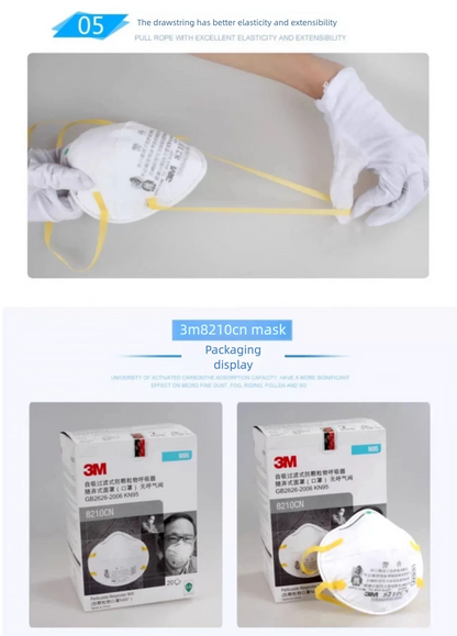 Maschera 3M 8210 N95 Originale, Respiratore Protettivo per Particelle, Approvato NIOSH, Maschera Antipolvere a Coppa per Costruzioni e Levigatura, 20 Pezzi/Scatola