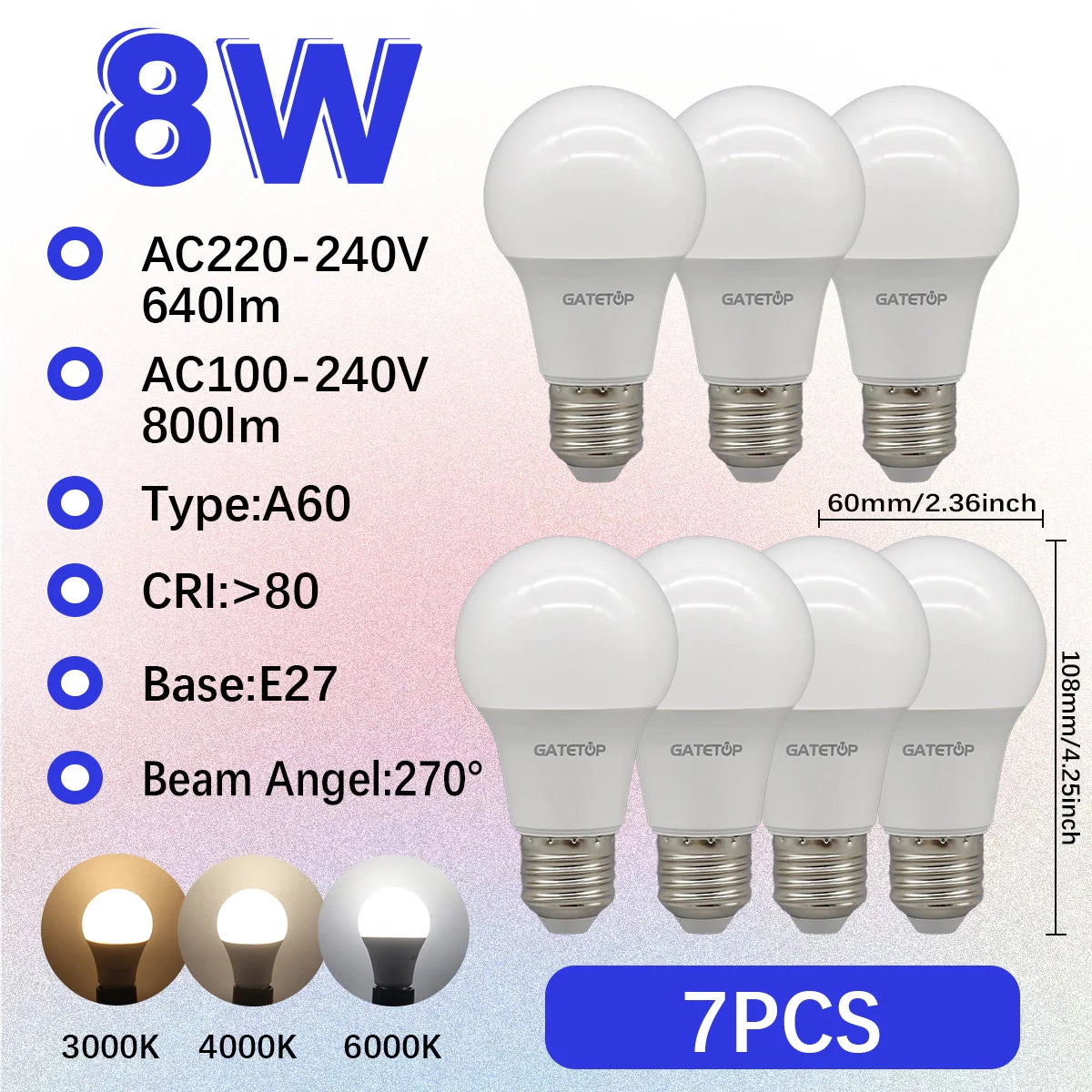 1-10 Pezzi Lampadine LED 8W AC 110V 220V E27, Illuminazione Calda e Diurna, RA80, per Casa, Lampade di Alta Qualità