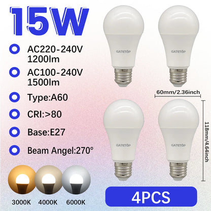 Confezione da 1-10 Lampadine LED 15W 120V 220V 3000K 4000K 6000K Luce Diurna CRI80 Senza Sfarfallio per Illuminazione Domestica Camera da Letto