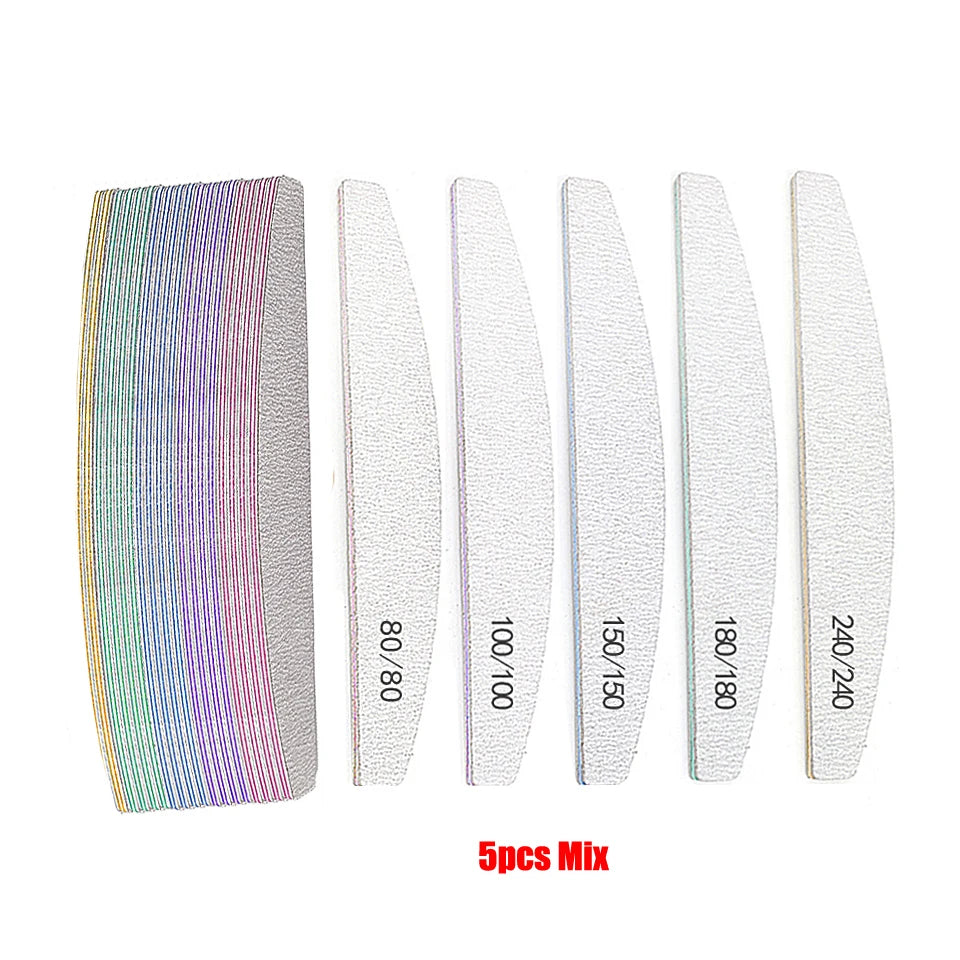 5 pz/lotto lima per unghie Mix Color Limas 80/100/150/180/240 grana professionale carta vetrata rimozione cuticole Buffer File Set di strumenti per Manicure