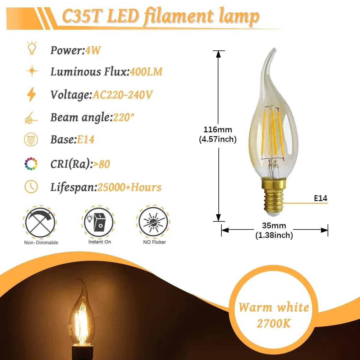 10 Lampadine LED E27 E14 B22 Stile Industriale Vintage, Retro Edison 8W 4W 6W 220V per Lampade a Filamento Incandescenti Edison