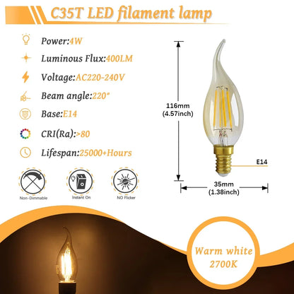 10 Lampadine LED E27 E14 B22 Stile Industriale Vintage, Retro Edison 8W 4W 6W 220V per Lampade a Filamento Incandescenti Edison