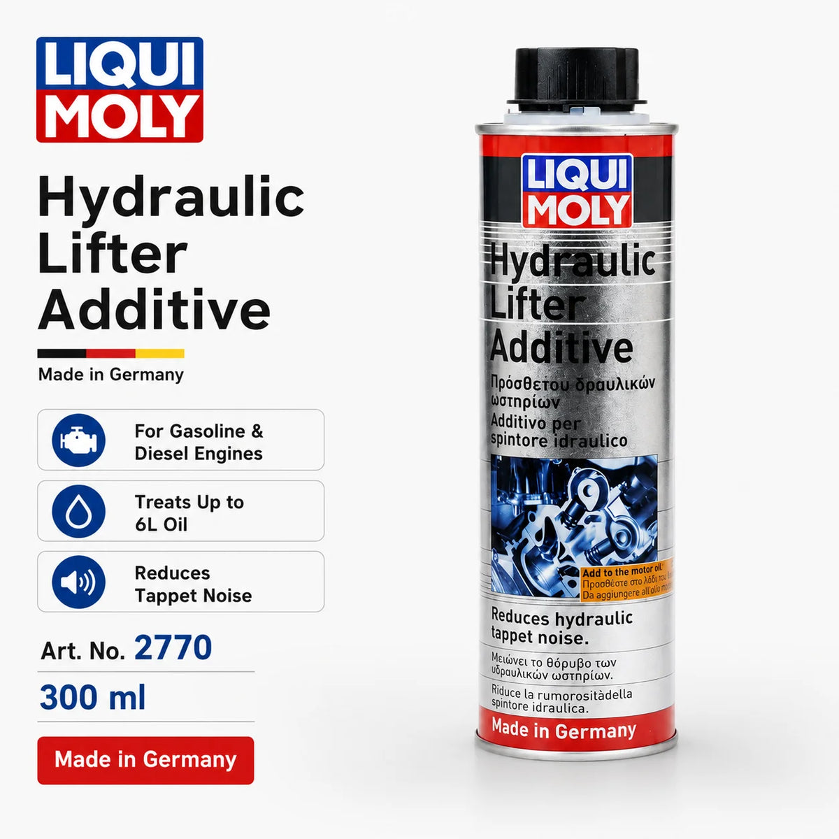LIQUI MOLY 2770 Additivo per Alzavalvole Idraulici 300ml, Additivo per Olio Motore, Riduttore Rumore Tappetini