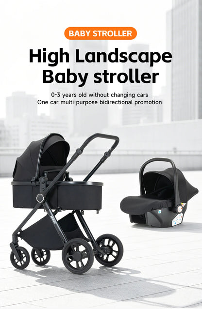 Passeggino 3-in-1 Pieghevole per Neonati con Seggiolino Auto e Culla, Telaio in Alluminio Leggero, Passeggino Estivo Traspirante per Panorami