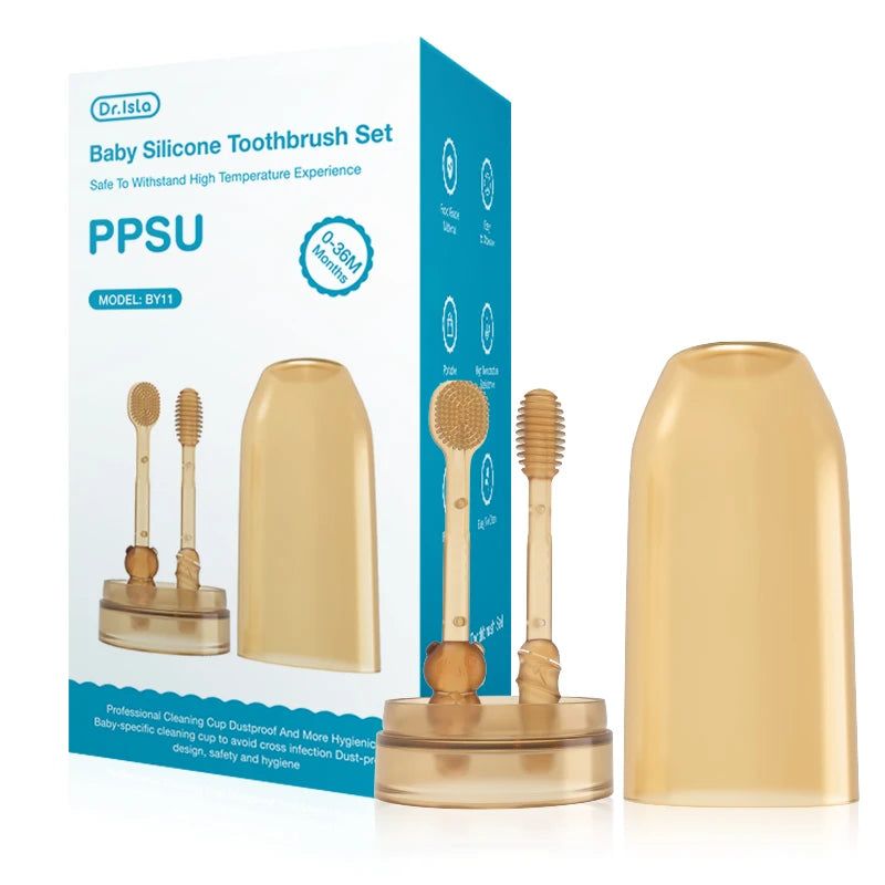 MAMIJOY Spazzolino da denti per bambini Spazzolino da lingua in silicone 3 in 1 Spazzolino da denti per addestramento per igiene orale per neonati con coperchio BPA gratuito BY11