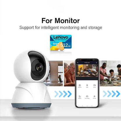 Scheda Micro SD ad alta velocità Lenovo, 1 TB, 512 GB, 256 GB, scheda di memoria TF, classe 10, U3, ad alta velocità, per dash cam, telecamere di sicurezza, droni e telefoni.