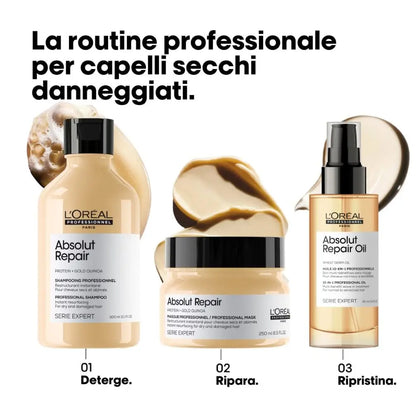 L'Oréal Professionnel Shampoo Professionale per Capelli Secchi e Danneggiati, Idratazione Istantanea e Nutrizione Profonda, Absolut Repair 500 ml / 1500 ml