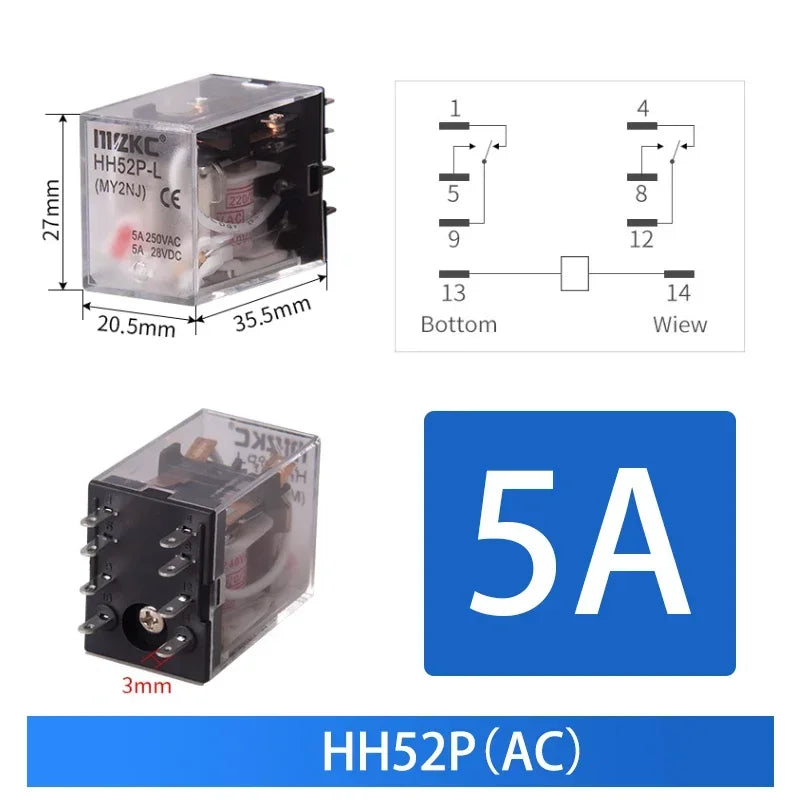 10 pz per relè di controllo miniaturizzati all'ingrosso piccolo relè intermedio AC 12V DC C24 AC220 HH52P HH53P HH54P HH62P HH63P HH64P