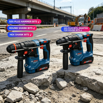 Trapani Bosch GBH 18V-18 / GBH18V-18X, pronti per l'uso in cantiere, con impugnatura ausiliaria ergonomica per un utilizzo controllato e senza fatica