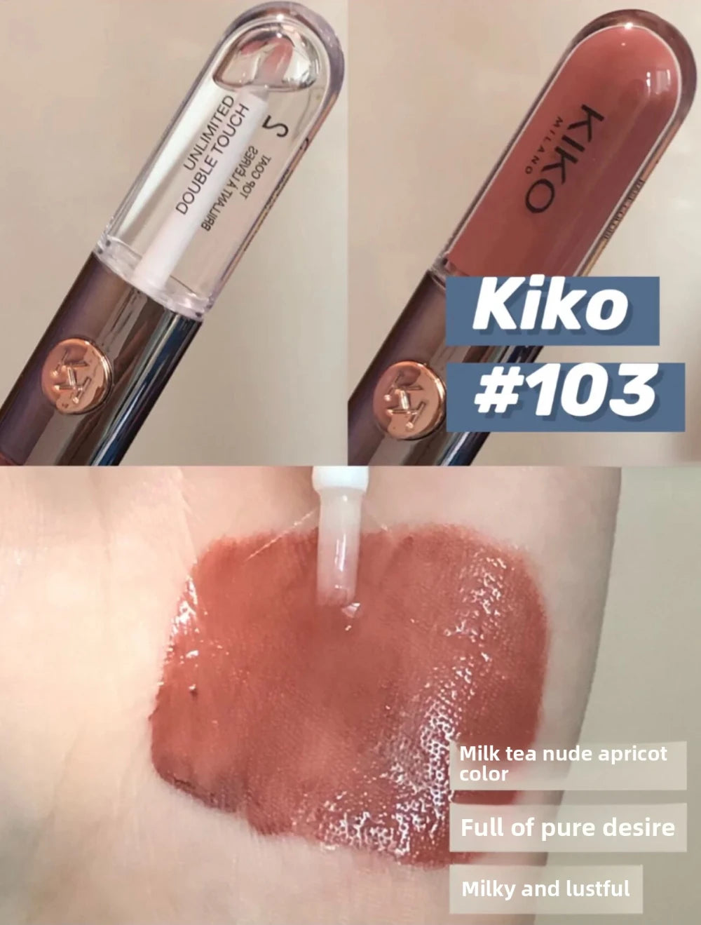 KIKO Matte Fusion Pressed Powder e Double Touch Lip Gloss 2 in 1 Set Trucco Viso e Labbra a Lunga Durata con Controllo dell'Olio, Specchio e Spugnetta