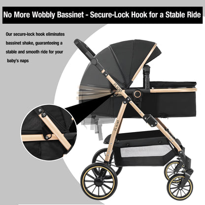 Passeggino 3-in-1 Pieghevole per Neonati con Seggiolino Auto, Sistema da Viaggio Leggero, Sicuro e Stabile, Nuovo Carrozzino