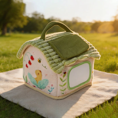 Giocattolo Sensoriale Montessori per Neonati, Casa di Peluche con Audio, Gioco di Nascondino, Giocattolo Educativo per Neonati 0‑36 Mesi