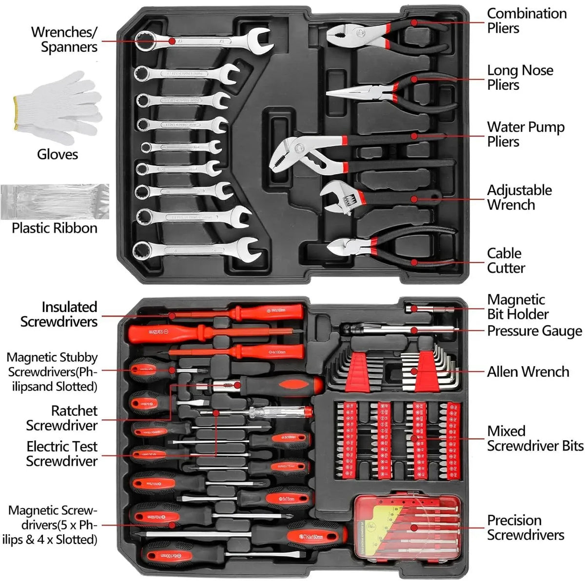 Set Completo di Attrezzi Meccanici da 799 Pezzi con Valigetta su Ruote, Kit Professionale di Chiavi a Bussola e Utensili Manuali per Riparazioni Auto, Manutenzione Domestica, Officina e Progetti Fai-da-Te