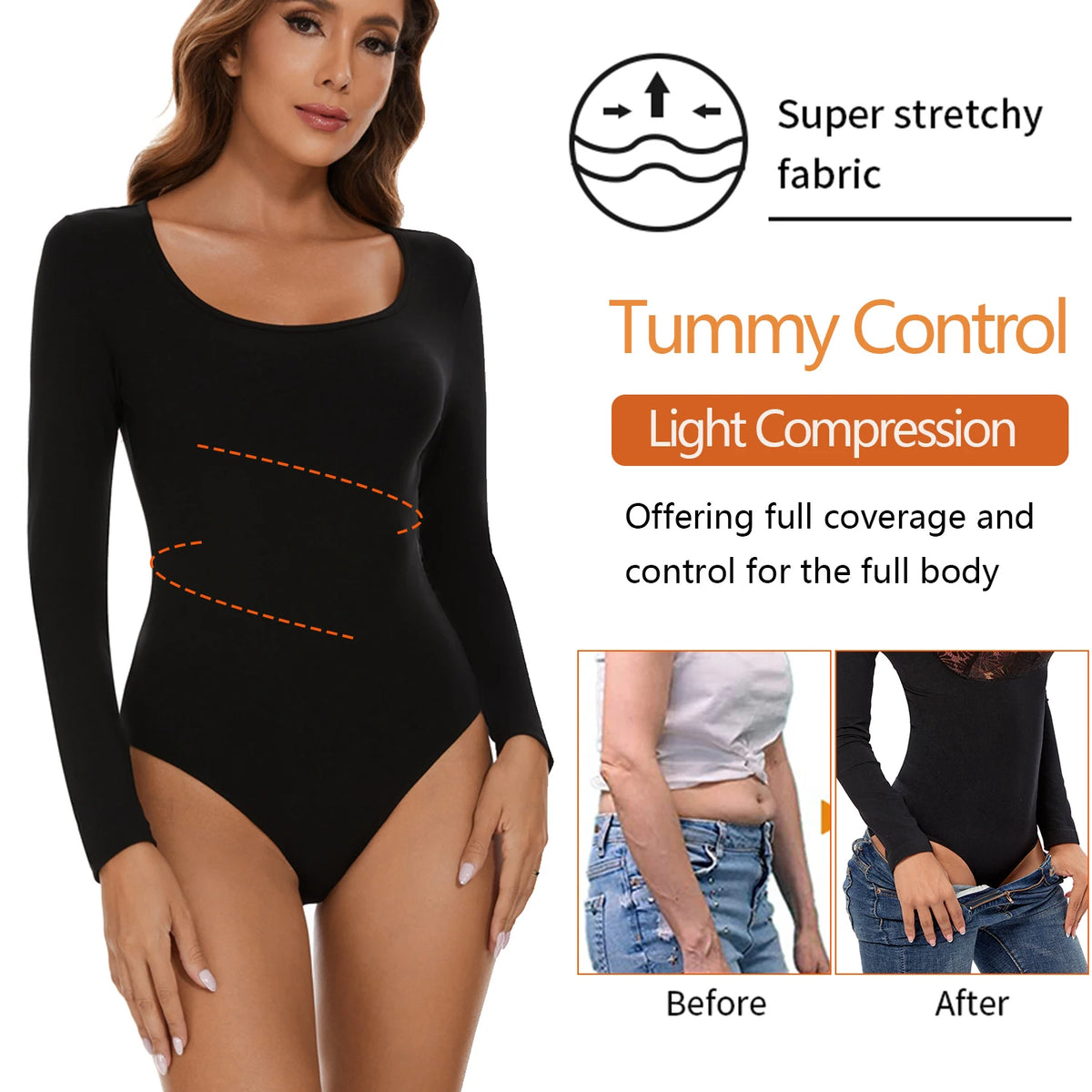 Body a maniche lunghe per donna Girocollo Shapewear Shaper Lady Sexy Going Out Top Tuta Abiti caldi femminili Autunno Inverno
