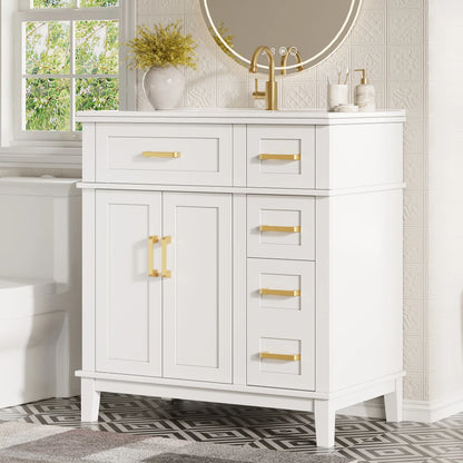 Mobile bagno moderno 76x86x46,5 cm con lavabo in ceramica integrato, mobiletto a cassetti autoportante con ampio spazio contenitivo, dotato di chiusura ammortizzata silenziosa e protezione dal troppo pieno del lavabo, elegant