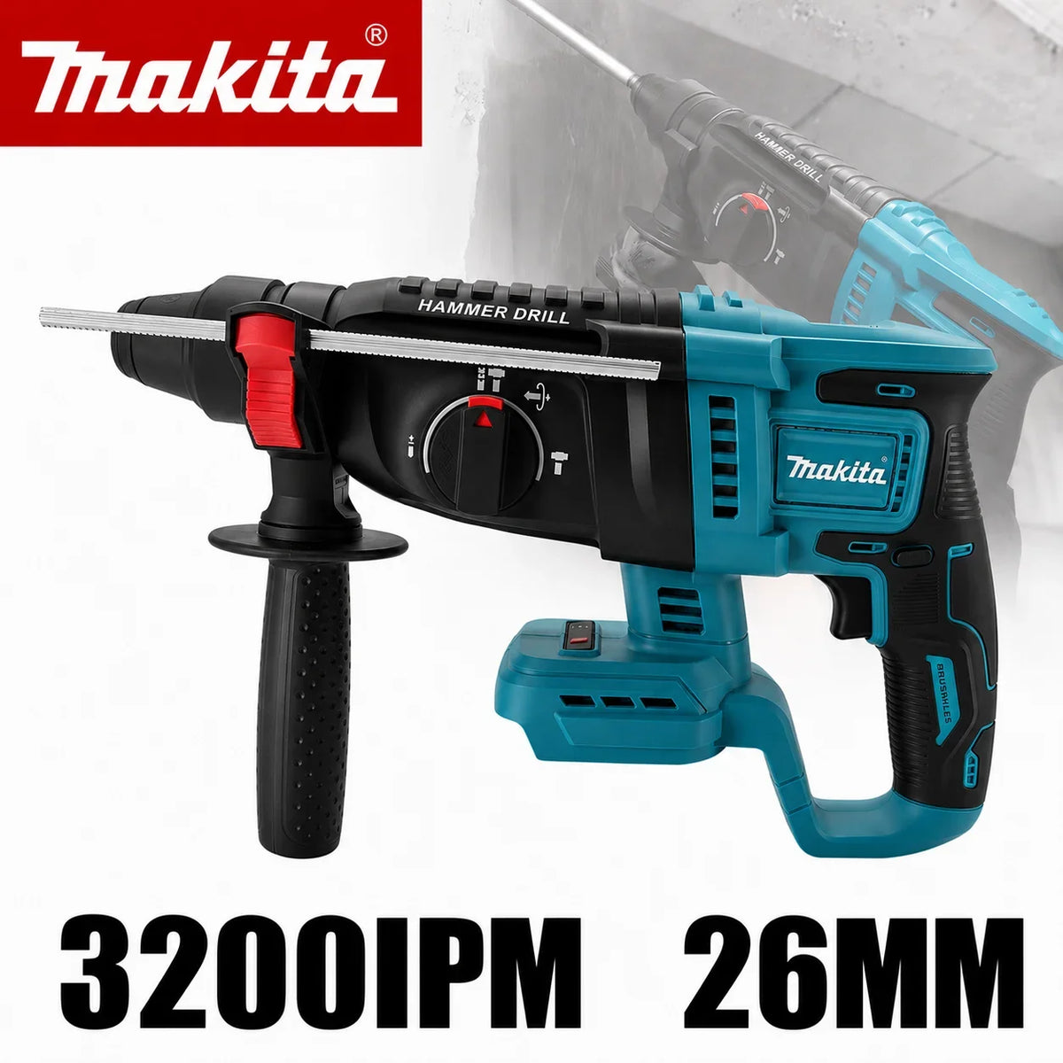 Martello Perforatore Rotativo Cordless Makita DHR242 18V Originale al 100%, Senza Spazzole, 24mm per Calcestruzzo, 4700 IPM, 3 Modalità, Professionale per Lavori Pesanti