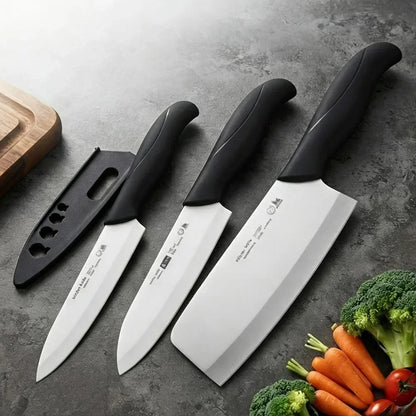 Set di coltelli in ceramica da 3 pezzi, coltelli da chef ultra affilati con fodere protettive, lama antiaderente per cucinare, affettare, utensili da cucina