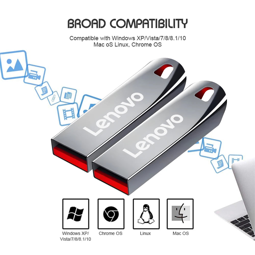 Pendrive USB 3.0 ad alta velocità di Lenovo, in metallo, unità flash portatile per l’archiviazione esterna di dati, disponibile in diverse capacità: 128 GB, 64 GB, 1 TB, 512 GB, 256 GB.