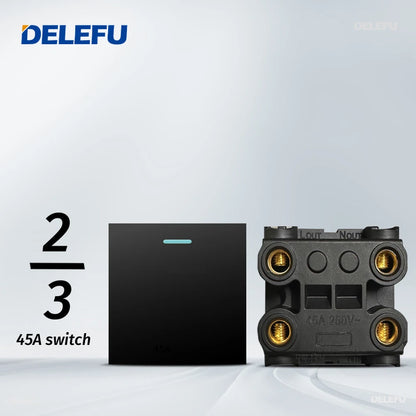 DELEFU Presa Italiana Fai-da-te con USB Tipo C, Interruttore Campanello, 45A 20A, per Tende, Telefono, CAT5, TV, HDMI, SAT, Nera