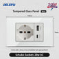 DELEFU Presa a Muro in Vetro Temperato Bianco Italia USB Tipo C Ricarica Rapida Interruttore Schuko TV Satellitare Citofono Cile