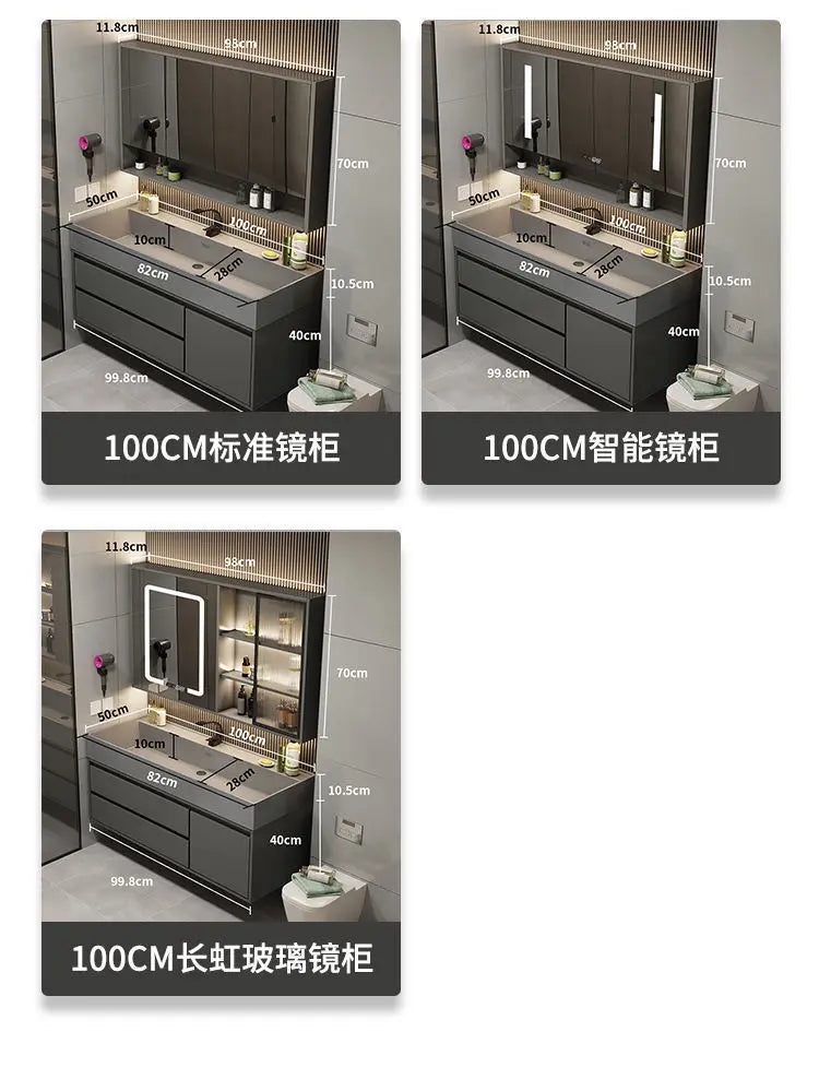 Combinazione di mobile lavabo e specchio da bagno in nano-roccia di lusso leggero