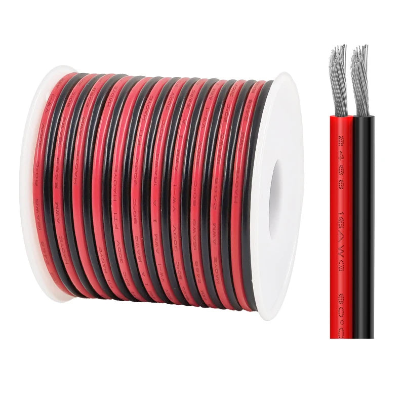 Cavo Elettrico a 2 Pin in Rame Stagnato 18/20/22/24/26/28/30AWG, Isolato in PVC, Prolunga per Strisce LED, Filo Rosso e Nero