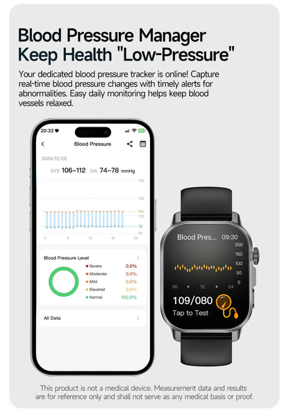 Nuovo Smartwatch per Uomo con Diagnosi ECG Accurata, Misurazione di Pressione Sanguigna, Ossigeno nel Sangue, Grasso nel Sangue, Acido Urico, Temperatura, Chiamate Bluetooth