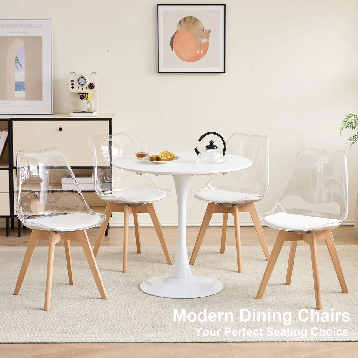 Set di 4 sedie da pranzo trasparenti gambe in legno sedia moderna e confortevole in PU per cucina camera da letto soggiorno mobili da cucina per la casa