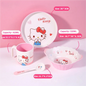 WUHE Set di Stoviglie per Bambini Hello Kitty, Ciotole e Piatti in Melamina, Design Cartoon per Ragazze, Senza BPA, Infrangibile, Lavabile in Lavastoviglie
