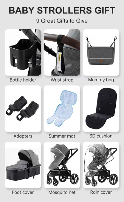 Nuovo passeggino di lusso 3 in 1 carrozzina da viaggio portatile pieghevole carrozzina alta paesaggio telaio in alluminio passeggino neonato