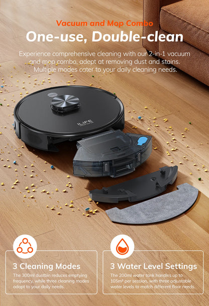 Robot Aspirapolvere ILIFE T20s Ultra con Stazione di Svuotamento Automatico, Aspirazione 10000Pa, Batteria 4600mAh, Autonomia Massima 300 Minuti