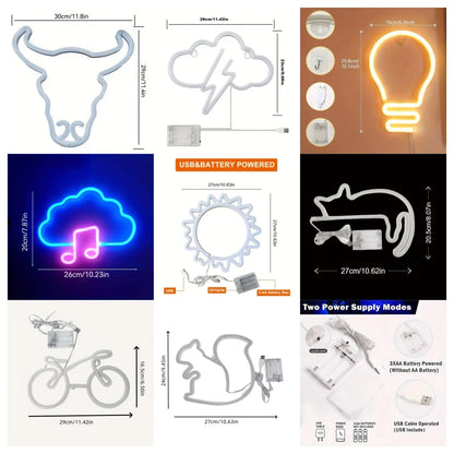 1 pezzo, luce al neon decorativa per un'atmosfera artistica moderna, decorazione da parete per feste natalizie, regalo per matrimoni, scene di laurea, alimentata tramite USB o a batteria (batteria non inclusa)