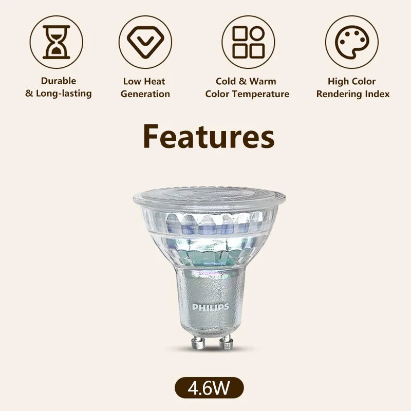 Faretto Philips Essential LED GU10 PAR16 Classic 4,6W (=50W alogeno) 220-240V Lampadine 36 °   Lampade da incasso a LED bianche di grado