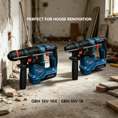 Trapani Bosch GBH 18V-18 / GBH18V-18X, pronti per l'uso in cantiere, con impugnatura ausiliaria ergonomica per un utilizzo controllato e senza fatica