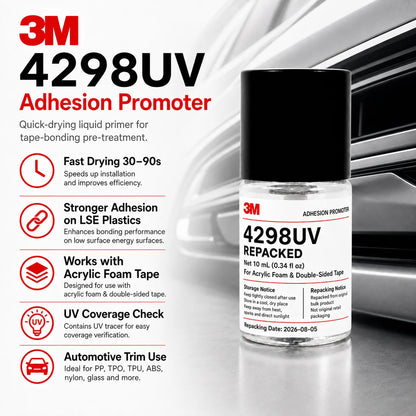 3M 4298UV Promotore di Adesione per Nastro Biadesivo in Schiuma Acrilica per Settore Automobilistico, Adesivo per Fissaggio di Rivestimenti in Plastica PP TPO EPDM ABS, 10ML
