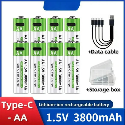 2026 NUOVA Batteria agli Ioni di Litio Tipo-C Ricaricabile ad Alta Capacità AA&AAA per Telecomando, Mouse, Giocattoli Elettrici